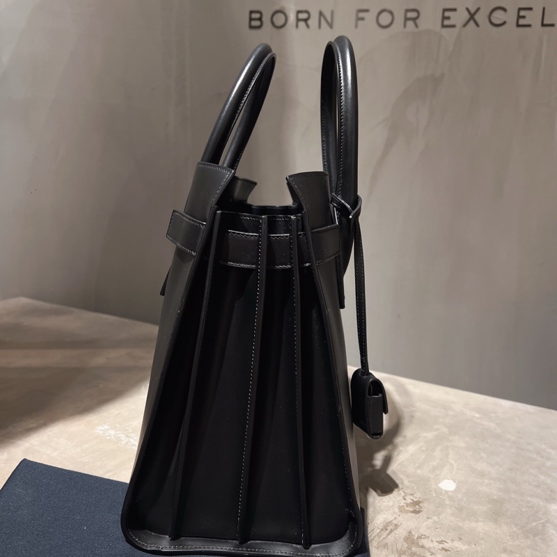 YSL風琴包 黑色 全皮公事包 可手提可斜背 附件：鎖、鑰匙、背帶、皮牌、防塵袋-3