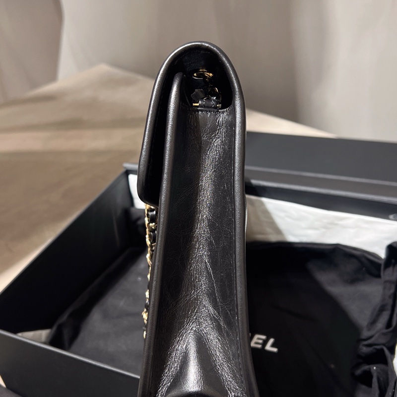 香奈兒/Chanel 31bag 橫版徽章 復古皺褶牛皮 tote 手提腋下包 金扣 年分2020年-5