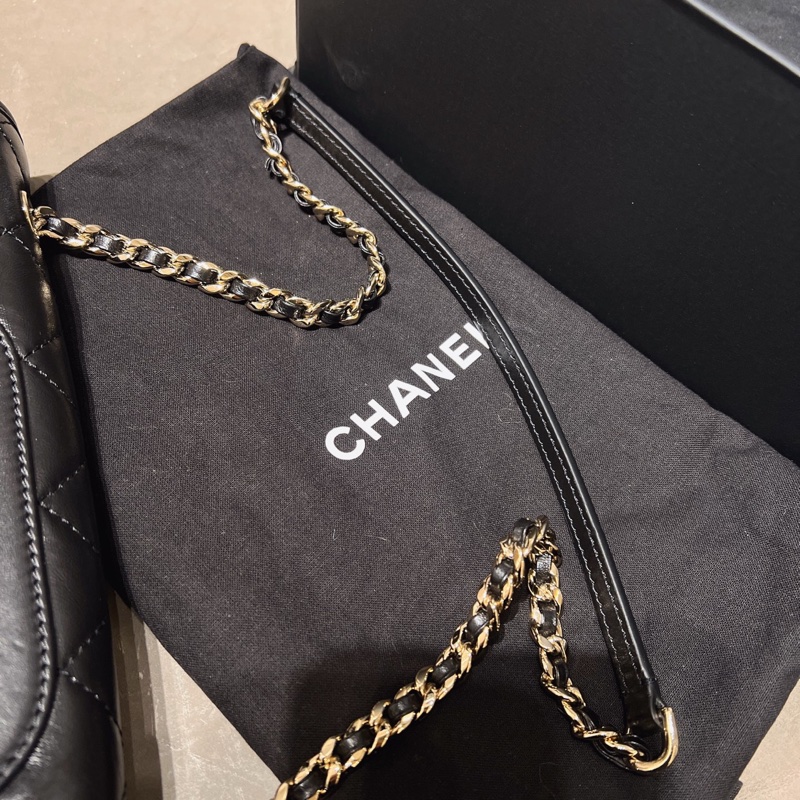 香奈兒/Chanel 31bag 橫版徽章 復古皺褶牛皮 tote 手提腋下包 金扣 年分2020年-8