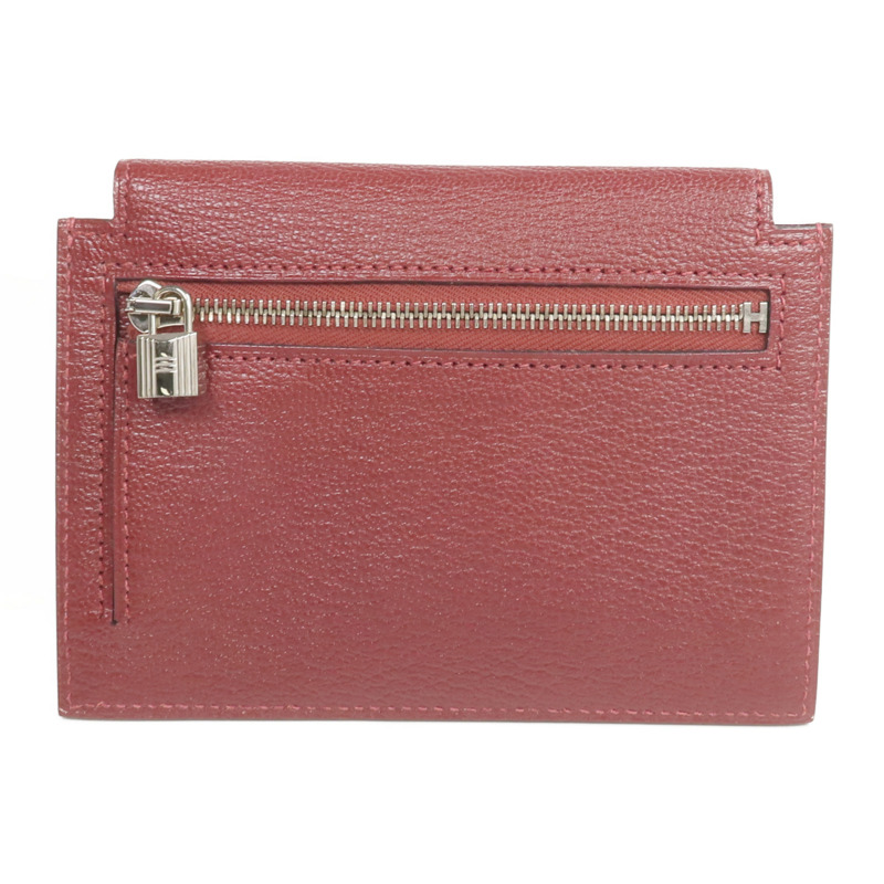 HERMES Chevre皮革Kelly Pocket Compact Wallet銀扣錢包Rouge H-1