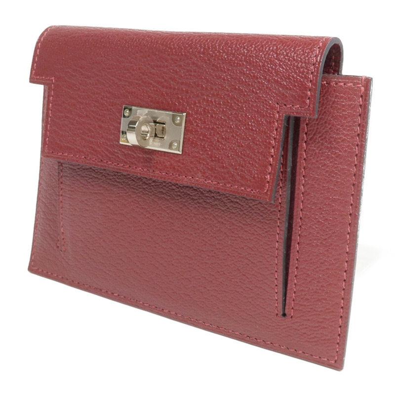HERMES Chevre皮革Kelly Pocket Compact Wallet銀扣錢包Rouge H-2