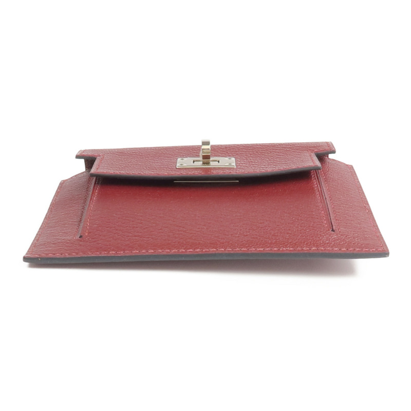 HERMES Chevre皮革Kelly Pocket Compact Wallet銀扣錢包Rouge H-5