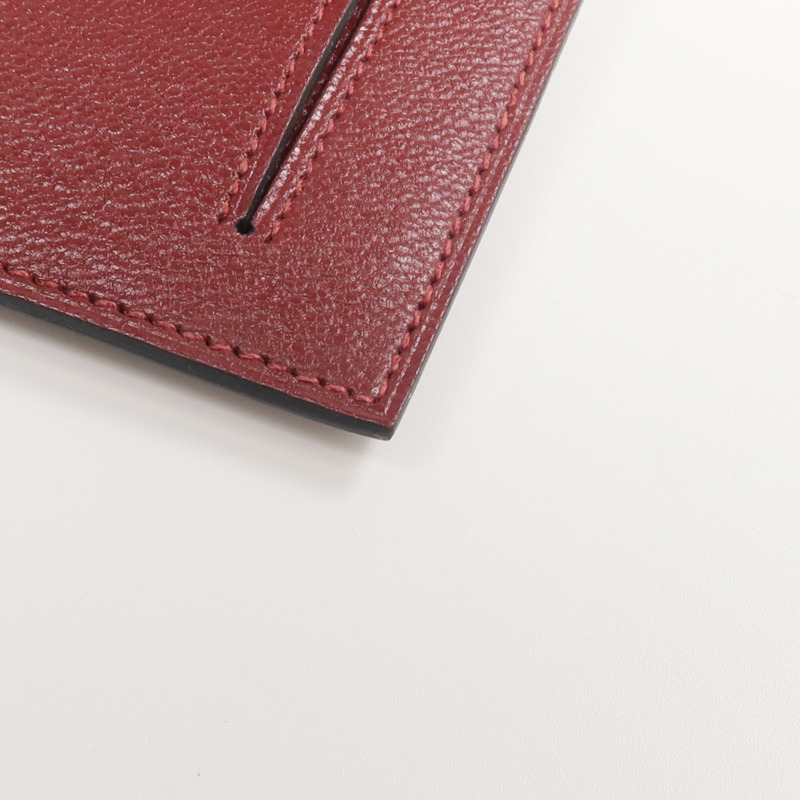 HERMES Chevre皮革Kelly Pocket Compact Wallet銀扣錢包Rouge H-6