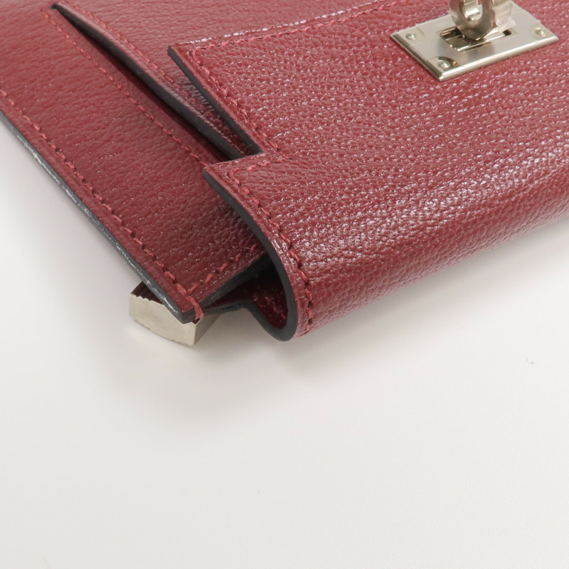 HERMES Chevre皮革Kelly Pocket Compact Wallet銀扣錢包Rouge H-8