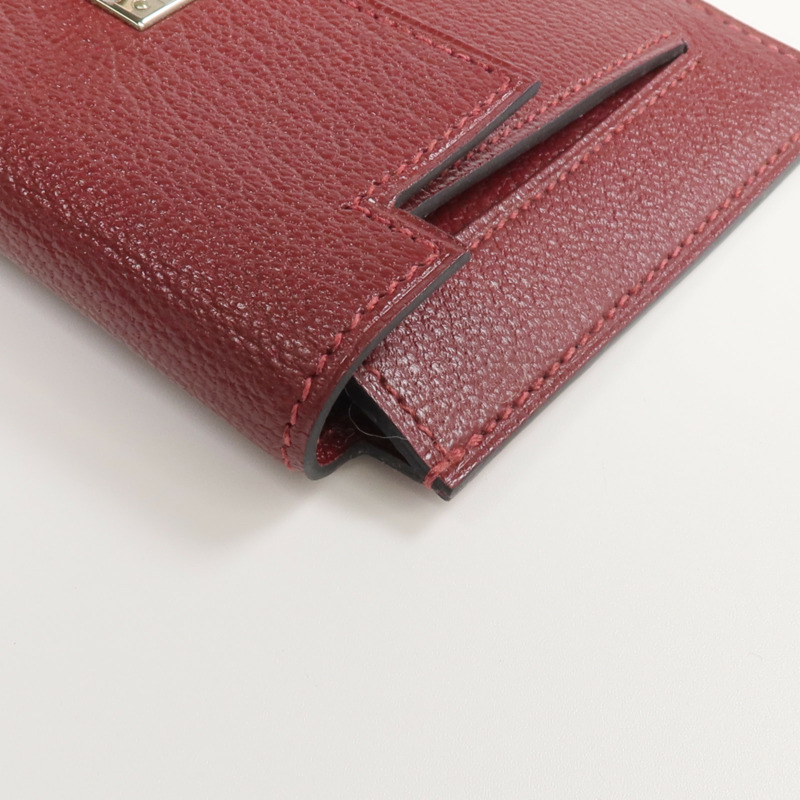 HERMES Chevre皮革Kelly Pocket Compact Wallet銀扣錢包Rouge H-9