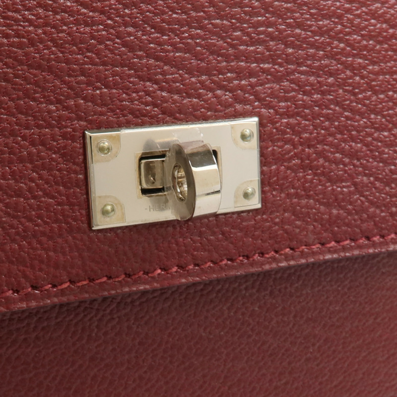HERMES Chevre皮革Kelly Pocket Compact Wallet銀扣錢包Rouge H-10