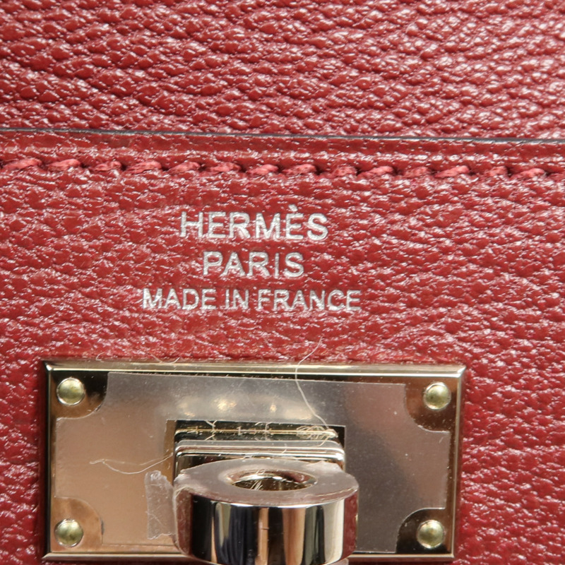 HERMES Chevre皮革Kelly Pocket Compact Wallet銀扣錢包Rouge H-13
