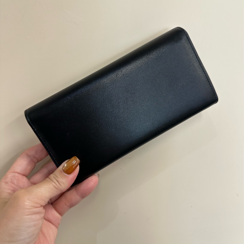 Celine 黑滑面牛皮金釦Triomphe下蓋12卡長夾 10E313DPV.38NO-1