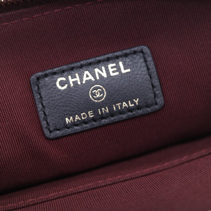 Chanel 香奈兒 黑色菱格紋 羊皮 中款 雙層 吸釦 拉鍊 手拿包-11