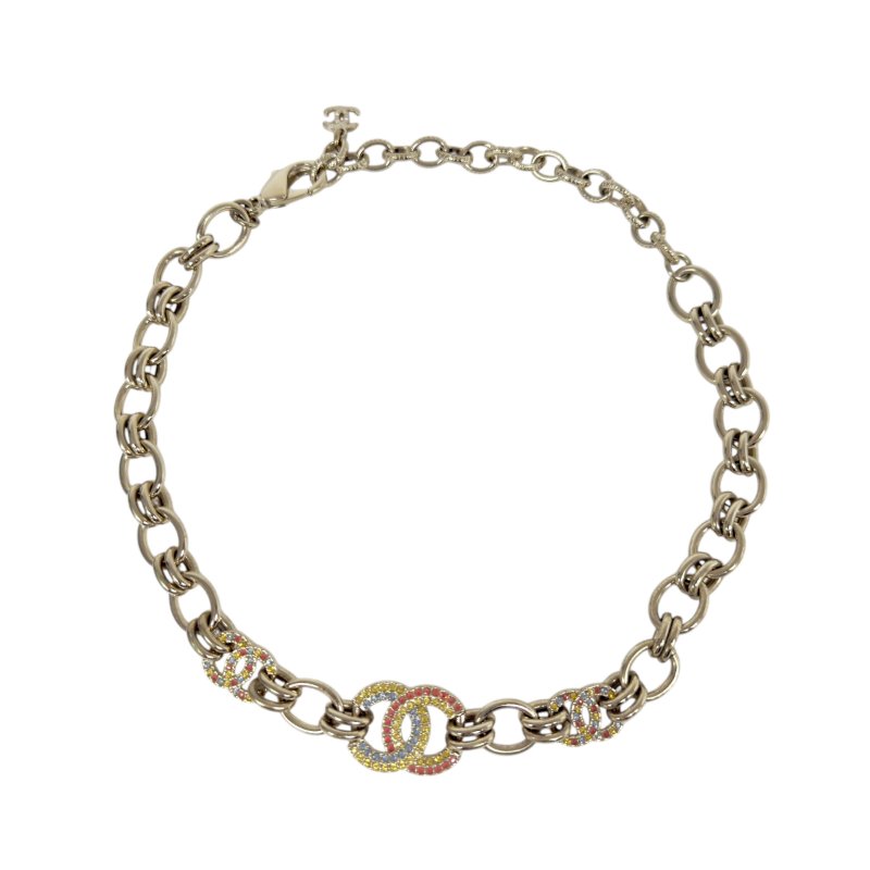 CHANEL CC 水鑽 3花 短頸鏈-0