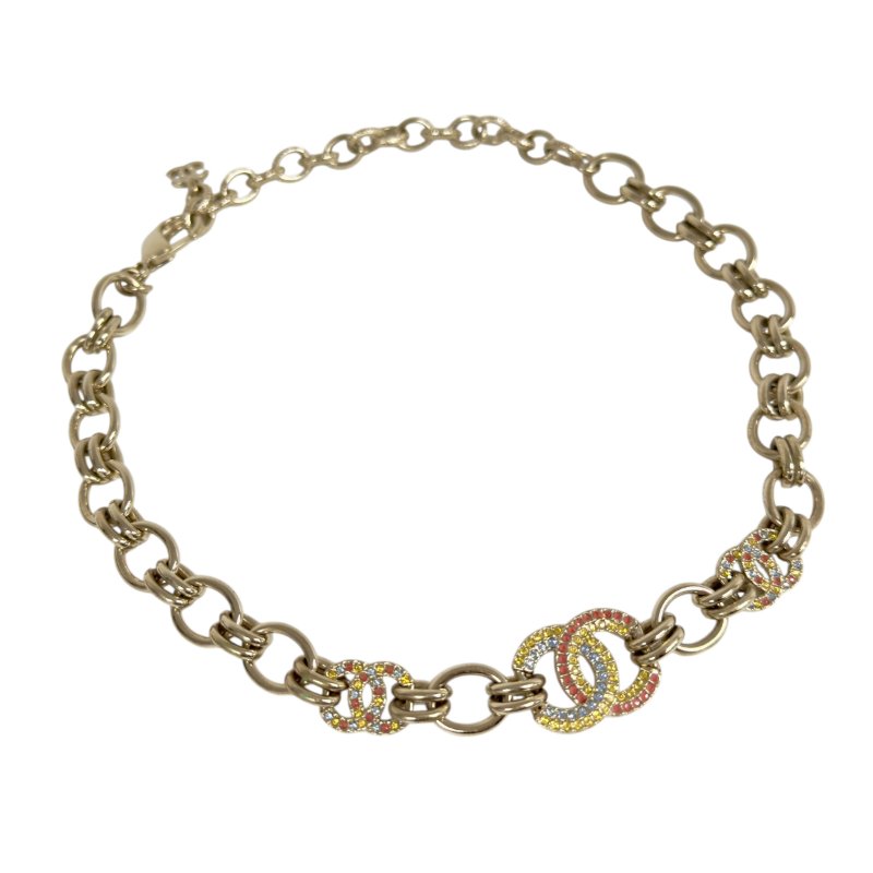 CHANEL CC 水鑽 3花 短頸鏈-3