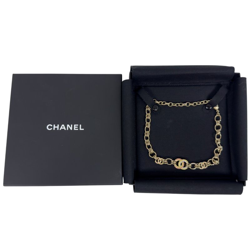 CHANEL CC 水鑽 3花 短頸鏈-7