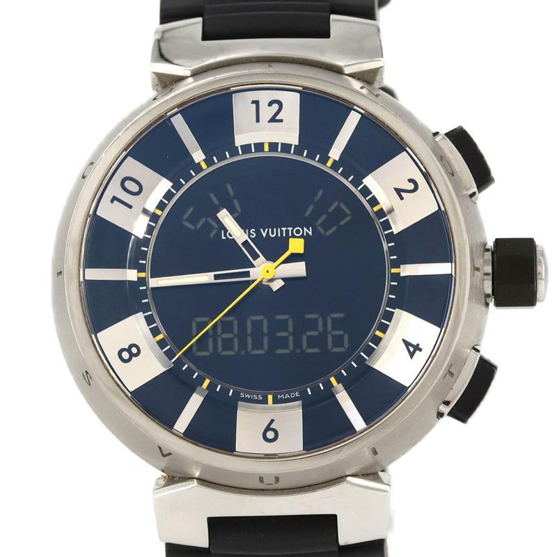 路易威登 Tambour 黑色 Q118F 不鏽鋼石英腕錶-0