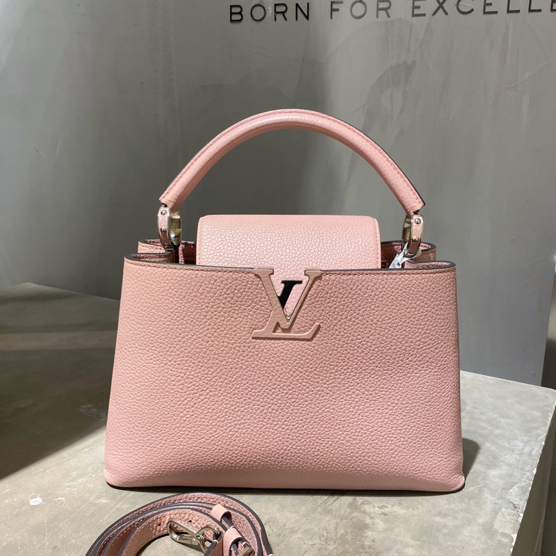 路易威登/LV 粉色 中號 Capucines 手提斜背包 底長30-0