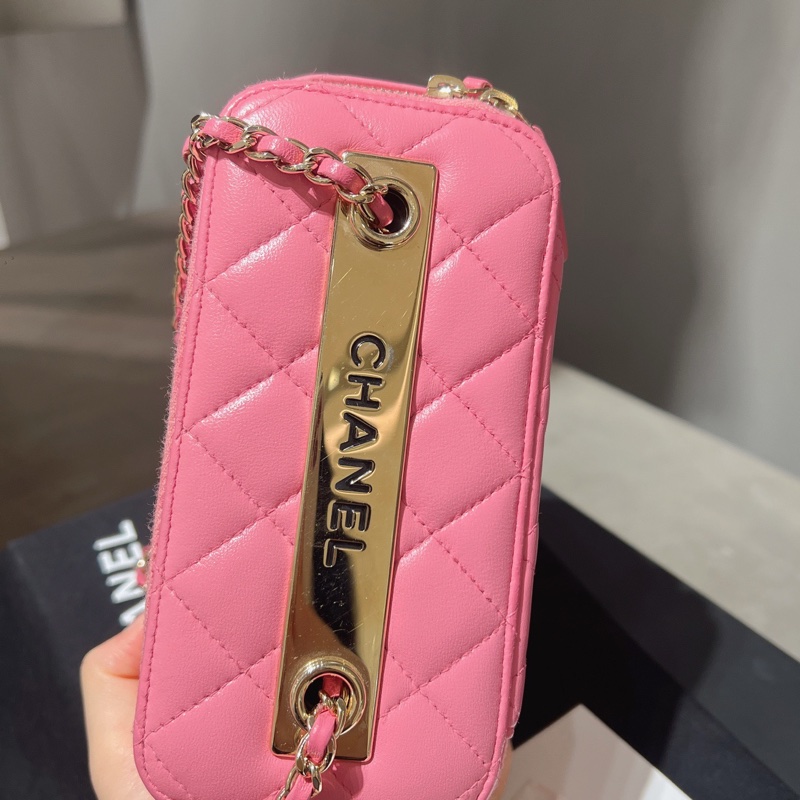 香奈兒/Chanel Trendy 金屬 羊皮 長盒子包 粉色金扣 編碼30開頭-5