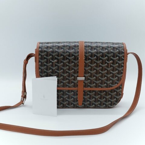 閒置品 ♥️ 有購證【超級新🌟小編推薦】Goyard 戈雅 Belvedere MM 棕色 帆布 小牛皮 中號 翻蓋包 斜背郵差包｜中性款