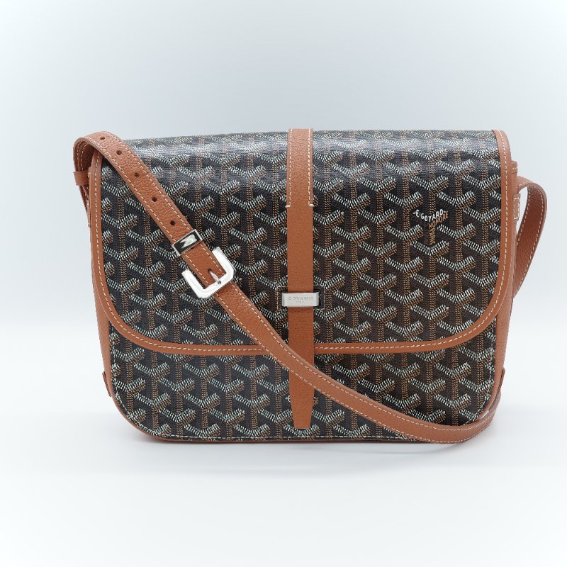 閒置品 ♥️ 有購證【超級新🌟小編推薦】Goyard 戈雅 Belvedere MM 棕色 帆布 小牛皮 中號 翻蓋包 斜背郵差包｜中性款-1