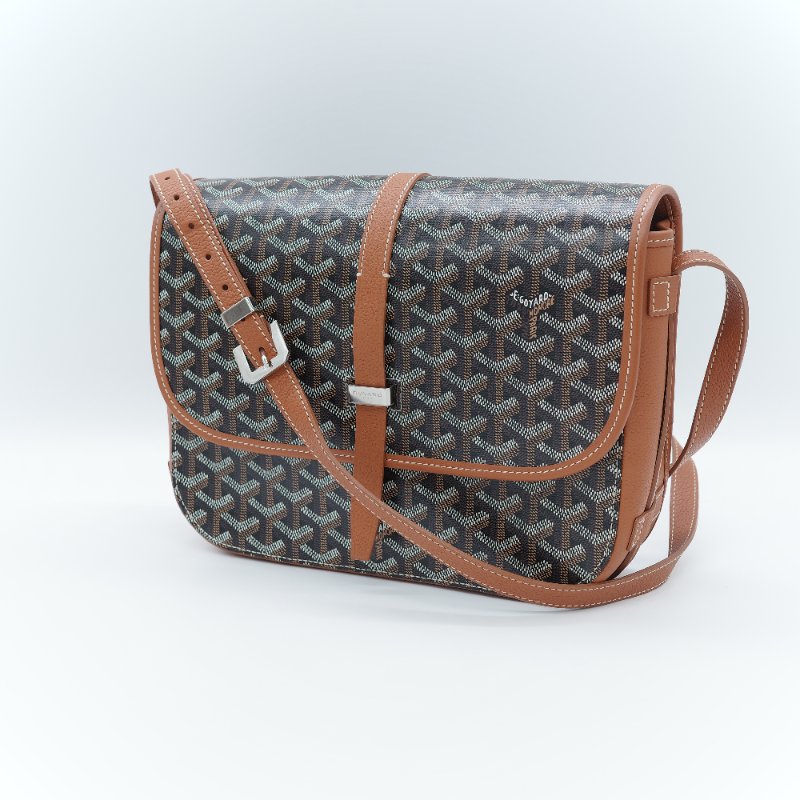 閒置品 ♥️ 有購證【超級新🌟小編推薦】Goyard 戈雅 Belvedere MM 棕色 帆布 小牛皮 中號 翻蓋包 斜背郵差包｜中性款-3