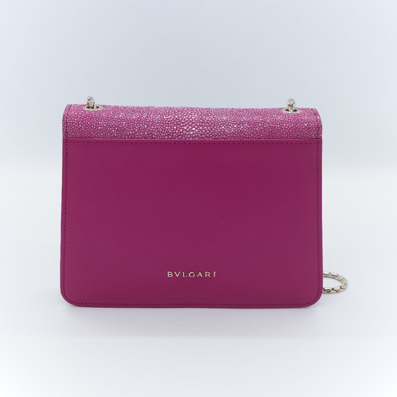 (珍稀皮✨專櫃12萬) BVLGARI 寶格麗 Serpenti Forever系列 桃紅色 珍珠魚皮 牛皮 鏈條包 單肩包 斜挎包-4