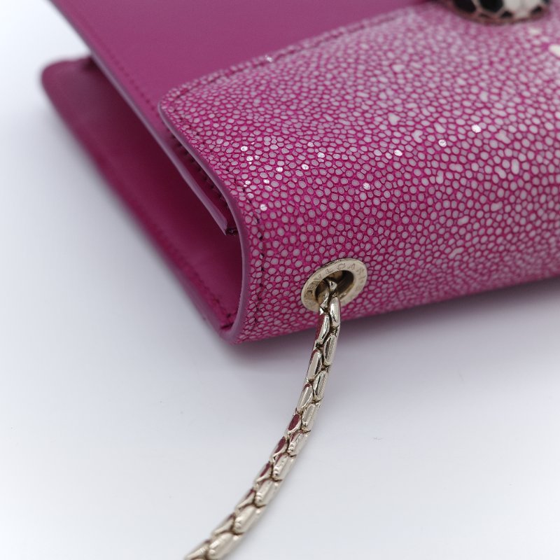 (珍稀皮✨專櫃12萬) BVLGARI 寶格麗 Serpenti Forever系列 桃紅色 珍珠魚皮 牛皮 鏈條包 單肩包 斜挎包-7