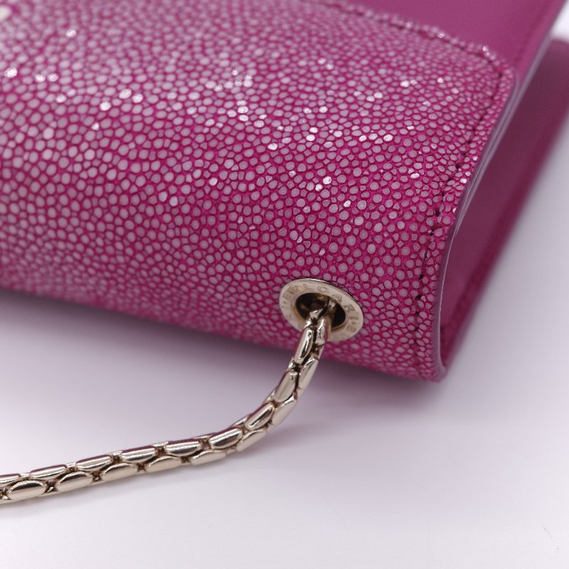 (珍稀皮✨專櫃12萬) BVLGARI 寶格麗 Serpenti Forever系列 桃紅色 珍珠魚皮 牛皮 鏈條包 單肩包 斜挎包-8