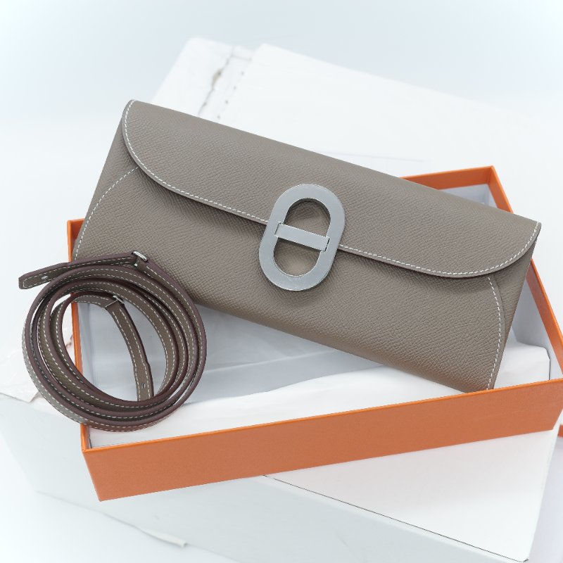 (專櫃 22 萬♥️全新品)Hermès 愛馬仕 Chaine d'Ancre To Go WOC 大象灰色 牛皮 長型手拿斜背兩用錢包-0