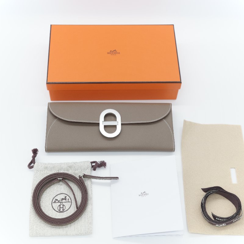 （專櫃 22 萬♥️全新品）Hermès 愛馬仕 Chaine d'Ancre To Go WOC 大象灰色 牛皮 長型手拿斜背兩用錢包-6