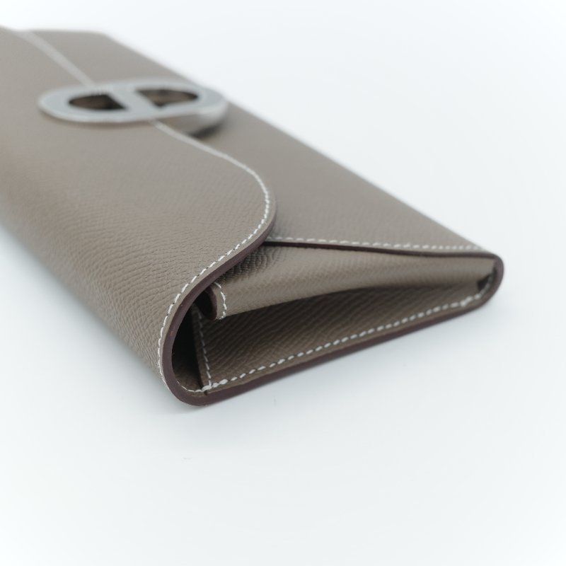 （專櫃 22 萬♥️全新品）Hermès 愛馬仕 Chaine d'Ancre To Go WOC 大象灰色 牛皮 長型手拿斜背兩用錢包-8