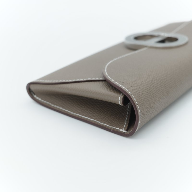 （專櫃 22 萬♥️全新品）Hermès 愛馬仕 Chaine d'Ancre To Go WOC 大象灰色 牛皮 長型手拿斜背兩用錢包-9