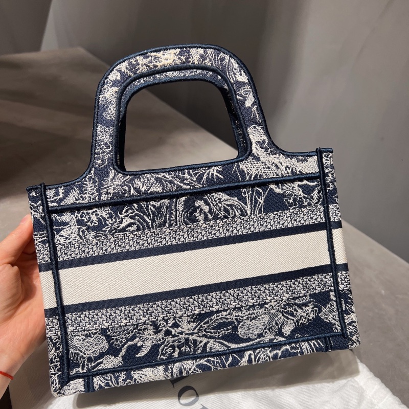 迪奧/Dior BookTote 刺繡老花 托特包 手提mini 藍色 20年編碼 底長23 閒置新-1
