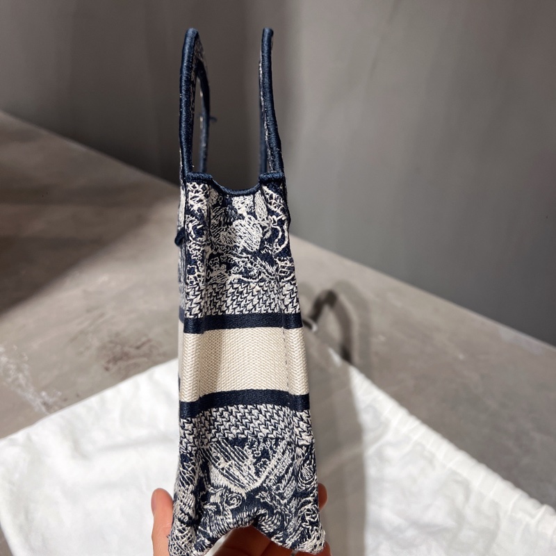 迪奧/Dior BookTote 刺繡老花 托特包 手提mini 藍色 20年編碼 底長23 閒置新-2