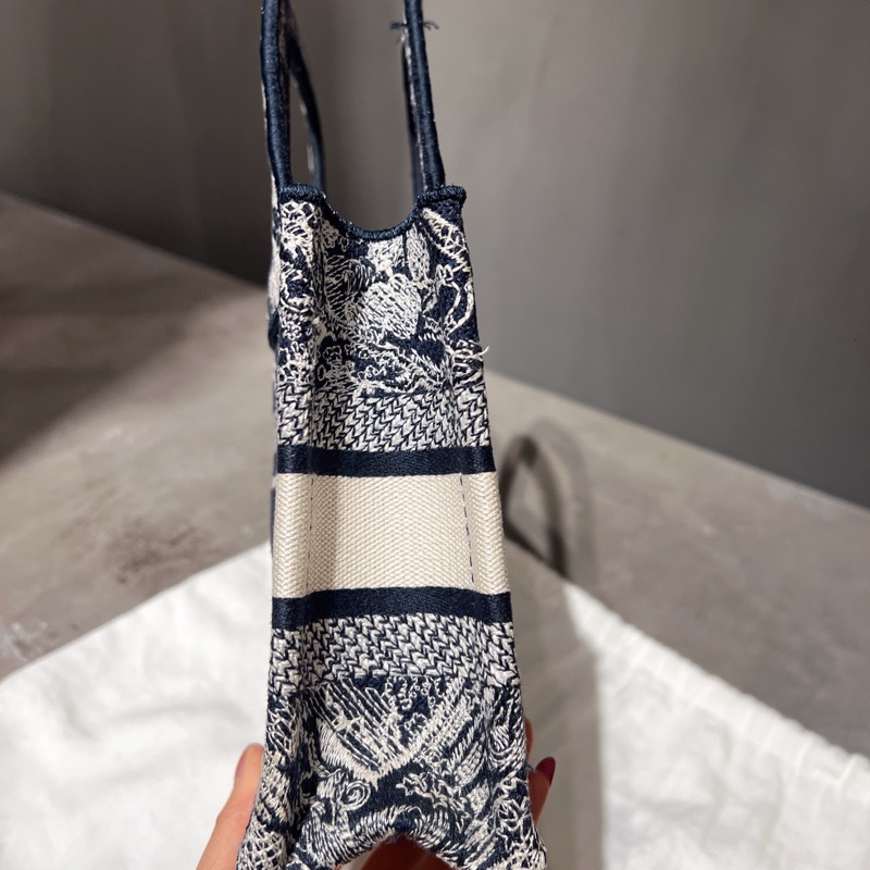 迪奧/Dior BookTote 刺繡老花 托特包 手提mini 藍色 20年編碼 底長23 閒置新-3