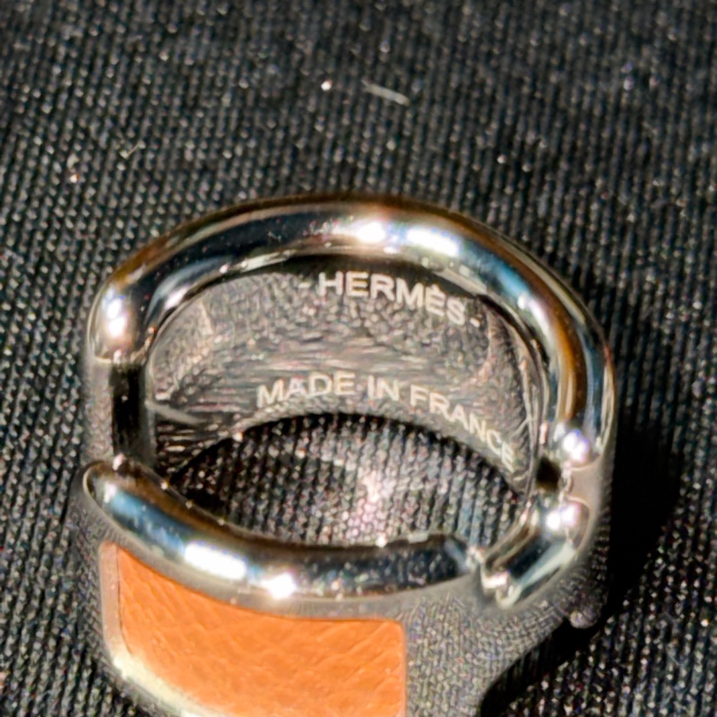 HERMES 金屬/Epsom皮革Olympe Ear Cuff銀棕色耳骨夾-5