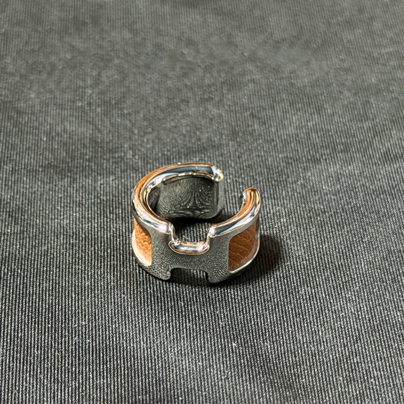 HERMES 金屬/Epsom皮革Olympe Ear Cuff銀棕色耳骨夾-6