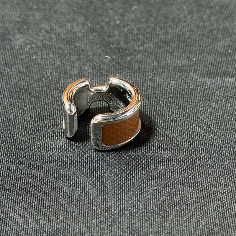 HERMES 金屬/Epsom皮革Olympe Ear Cuff銀棕色耳骨夾-8