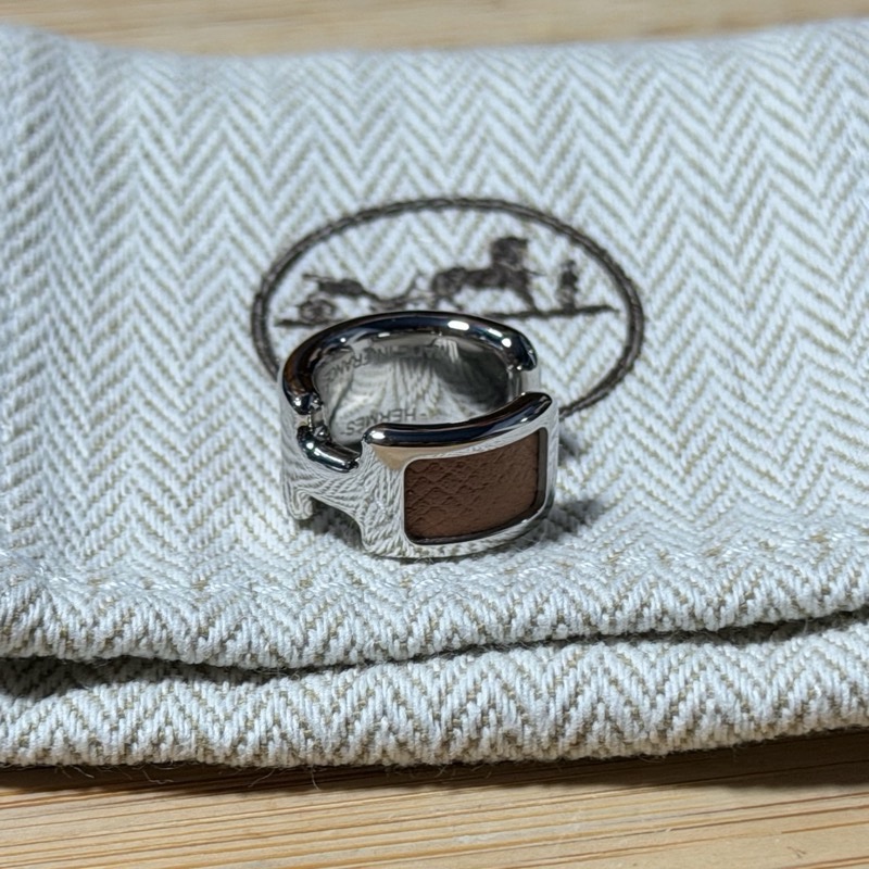 HERMES 金屬/Epsom皮革Olympe Ear Cuff銀棕色耳骨夾-10