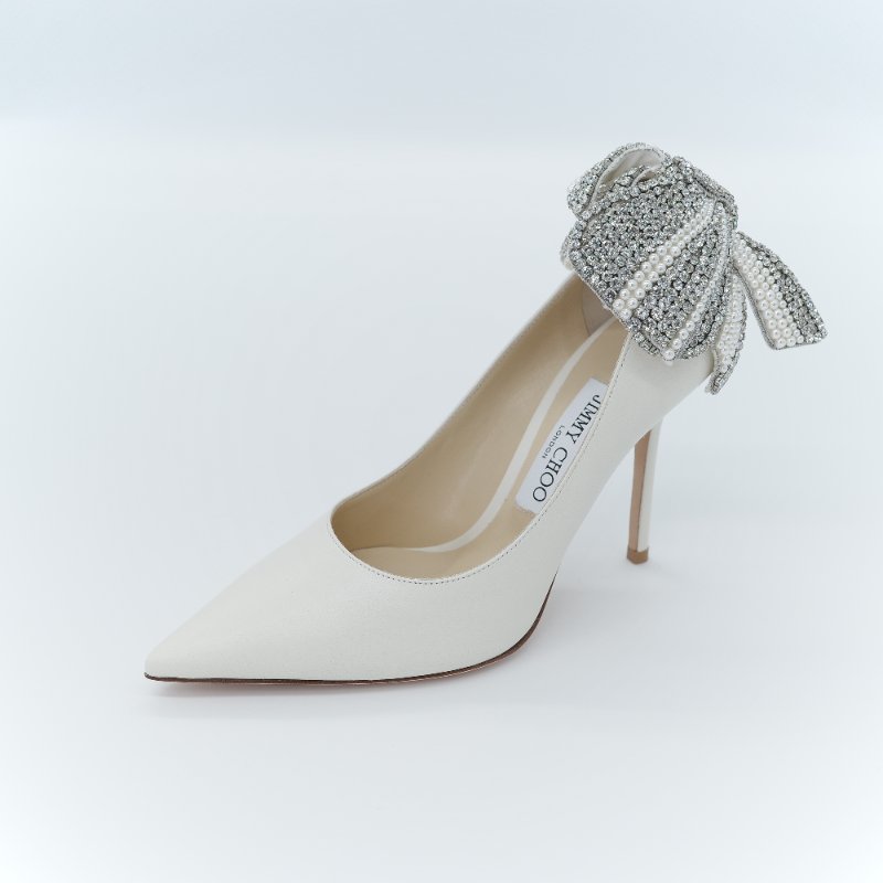 （超級美🌟👰未使用）Jimmy Choo 周仰傑 Love 100 白色 珍珠 水鑽蝴蝶結 尖頭 高跟鞋 EU37.5 (EU38 可以穿）｜專櫃 68,500-1