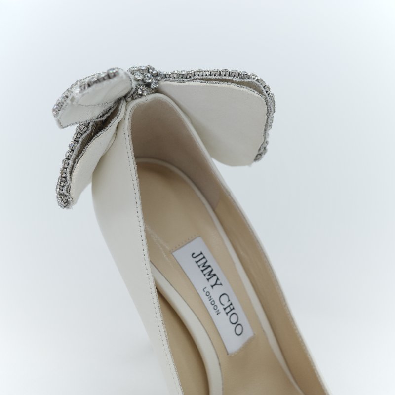 （超級美🌟👰未使用）Jimmy Choo 周仰傑 Love 100 白色 珍珠 水鑽蝴蝶結 尖頭 高跟鞋 EU37.5 (EU38 可以穿）｜專櫃 68,500-8