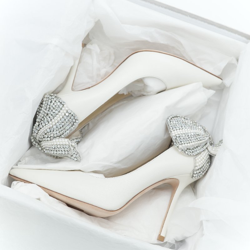 （超級美🌟👰未使用）Jimmy Choo 周仰傑 Love 100 白色 珍珠 水鑽蝴蝶結 尖頭 高跟鞋 EU37.5 (EU38 可以穿）｜專櫃 68,500-9