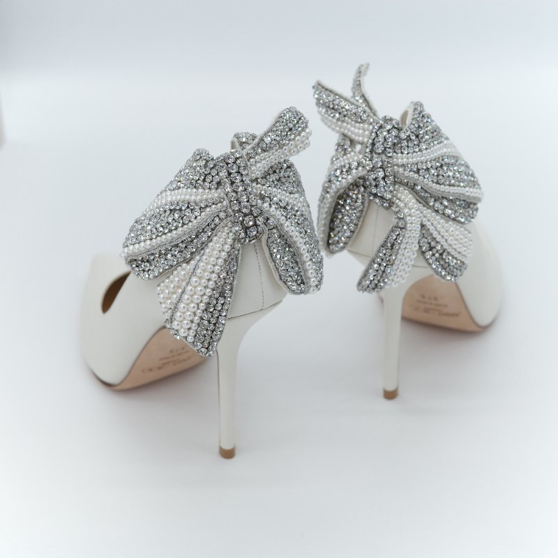 （超級美🌟👰未使用）Jimmy Choo 周仰傑 Love 100 白色 珍珠 水鑽蝴蝶結 尖頭 高跟鞋 EU37.5 (EU38 可以穿）｜專櫃 68,500-10