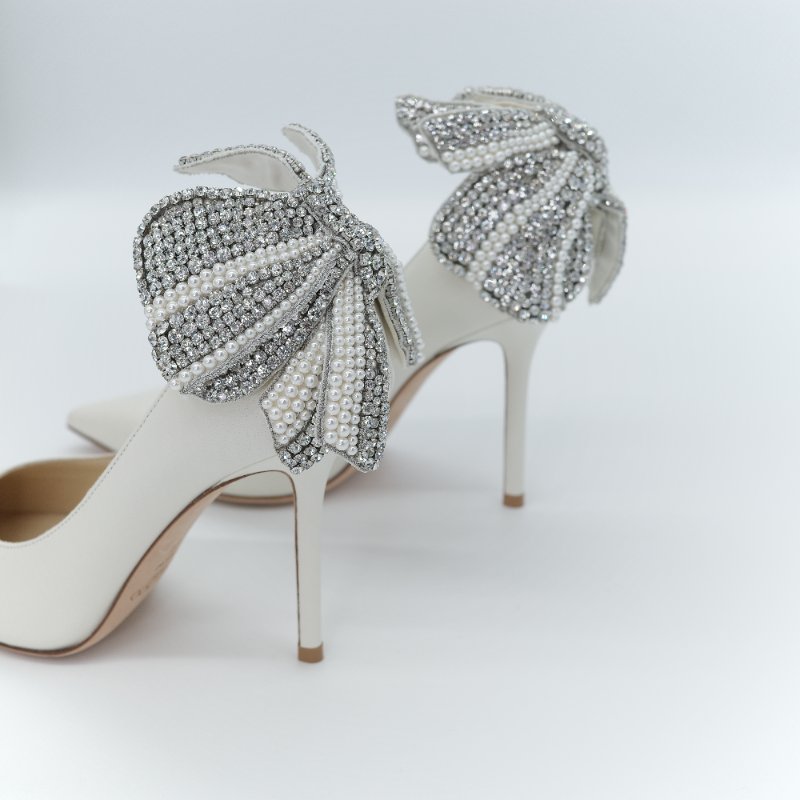 （超級美🌟👰未使用）Jimmy Choo 周仰傑 Love 100 白色 珍珠 水鑽蝴蝶結 尖頭 高跟鞋 EU37.5 (EU38 可以穿）｜專櫃 68,500-11