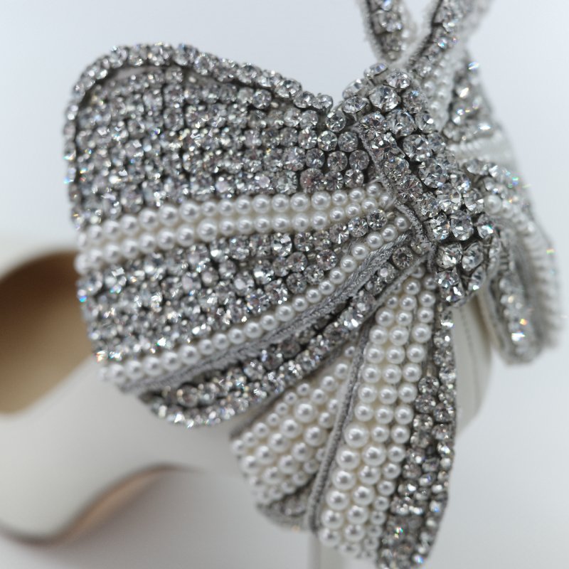 （超級美🌟👰未使用）Jimmy Choo 周仰傑 Love 100 白色 珍珠 水鑽蝴蝶結 尖頭 高跟鞋 EU37.5 (EU38 可以穿）｜專櫃 68,500-13