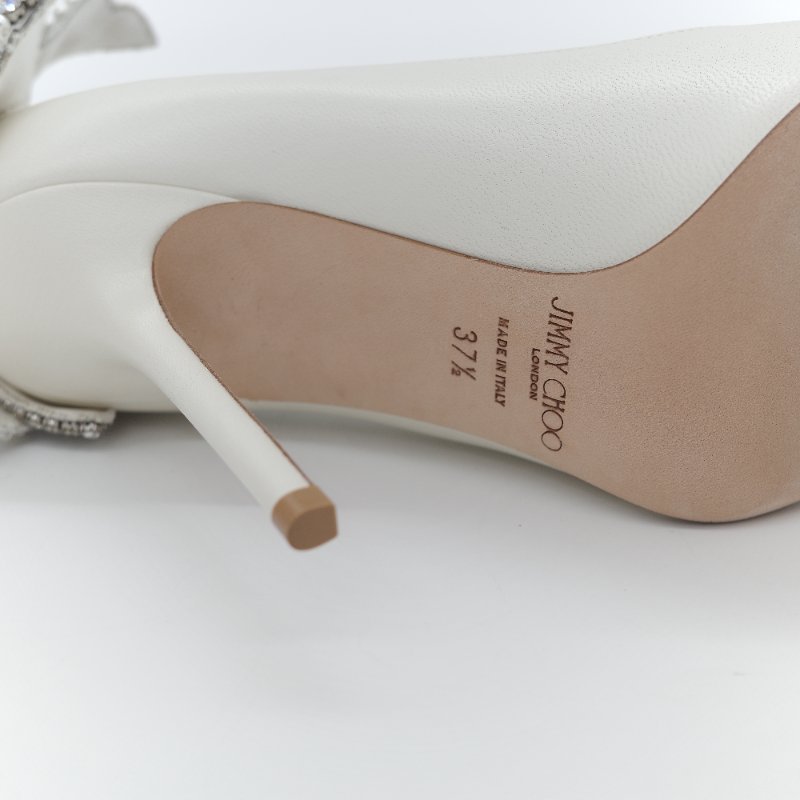（超級美🌟👰未使用）Jimmy Choo 周仰傑 Love 100 白色 珍珠 水鑽蝴蝶結 尖頭 高跟鞋 EU37.5 (EU38 可以穿）｜專櫃 68,500-15