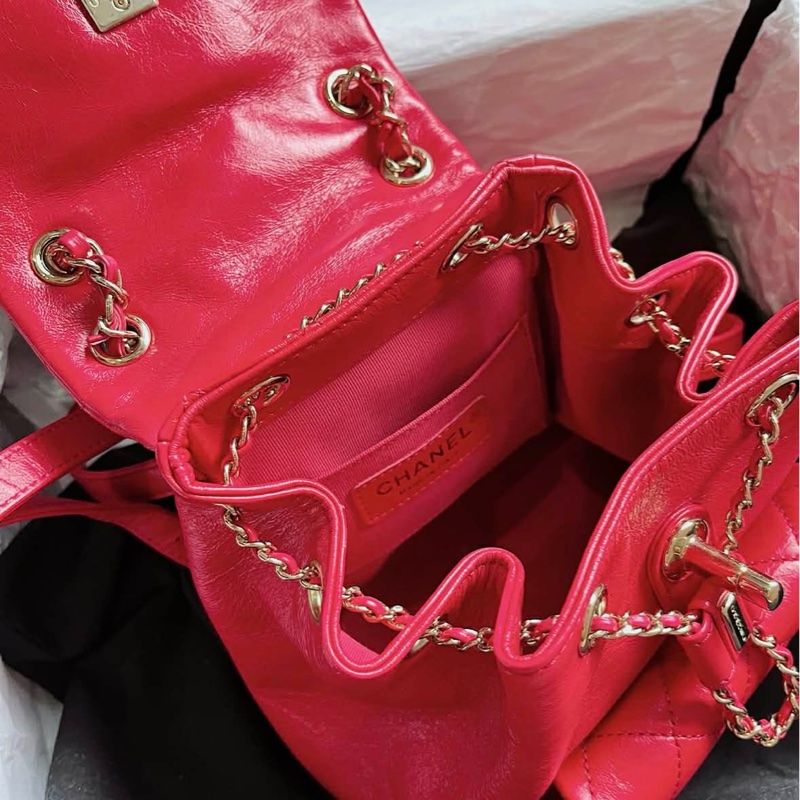 9.5極新 芯片版 Chanel Duma油蠟皮淡金釦雙肩後背包-1