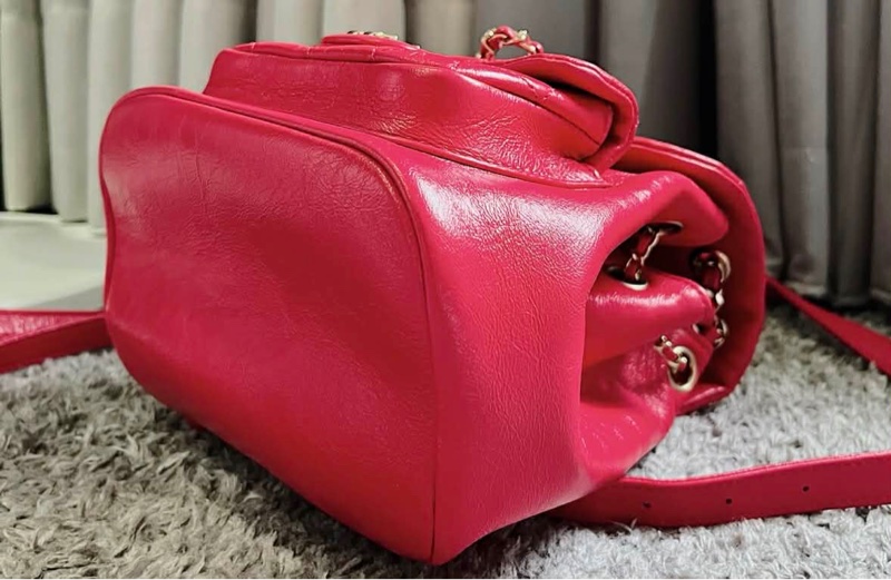 9.5極新 芯片版 Chanel Duma油蠟皮淡金釦雙肩後背包-9