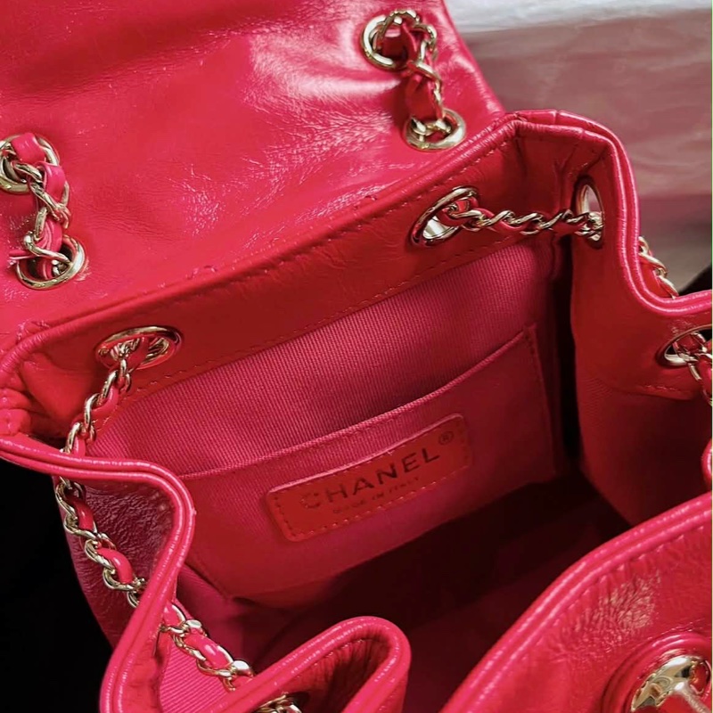 9.5極新 芯片版 Chanel Duma油蠟皮淡金釦雙肩後背包-13