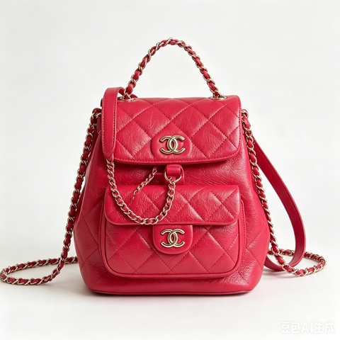 9.5極新 芯片版 Chanel Duma油蠟皮淡金釦雙肩後背包