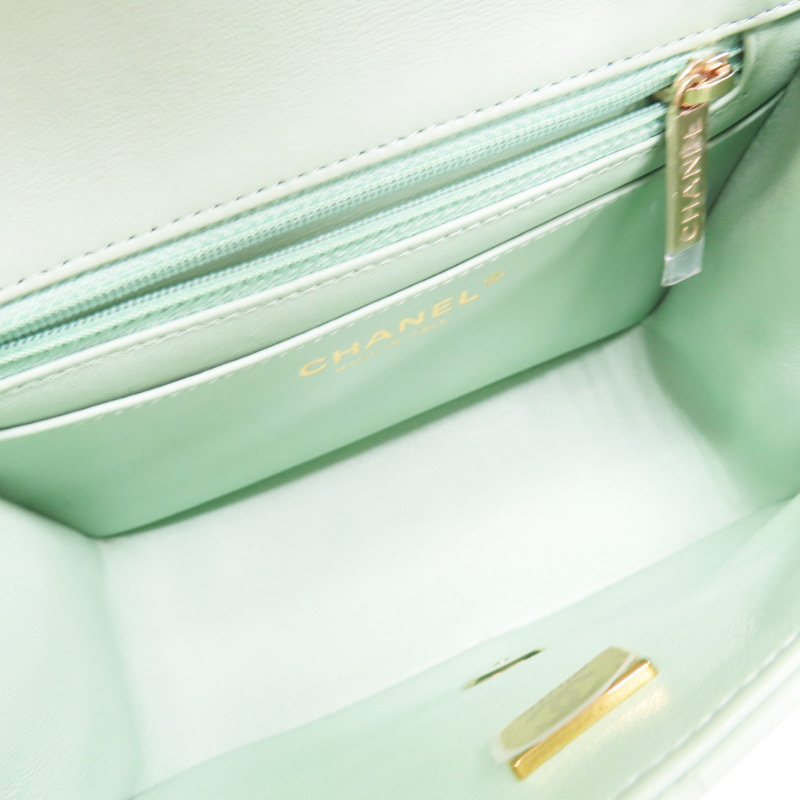 綠色 羊皮 Mini Coco 17 肩背包 淡金釦【CHANEL 香奈兒】 A35200-4