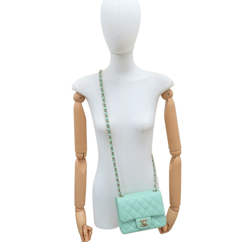 綠色 羊皮 Mini Coco 17 肩背包 淡金釦【CHANEL 香奈兒】 A35200-7