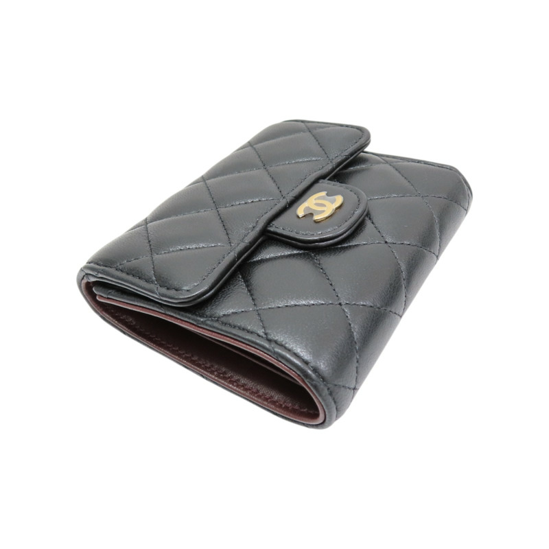 黑色 羊皮 三折短夾 金扣【CHANEL 香奈兒】 AP0231-2